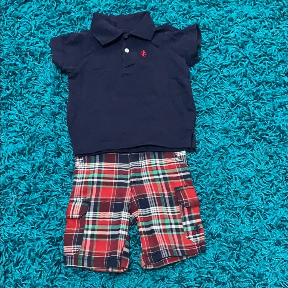 Izod 18m matching shirt & short set red & blue